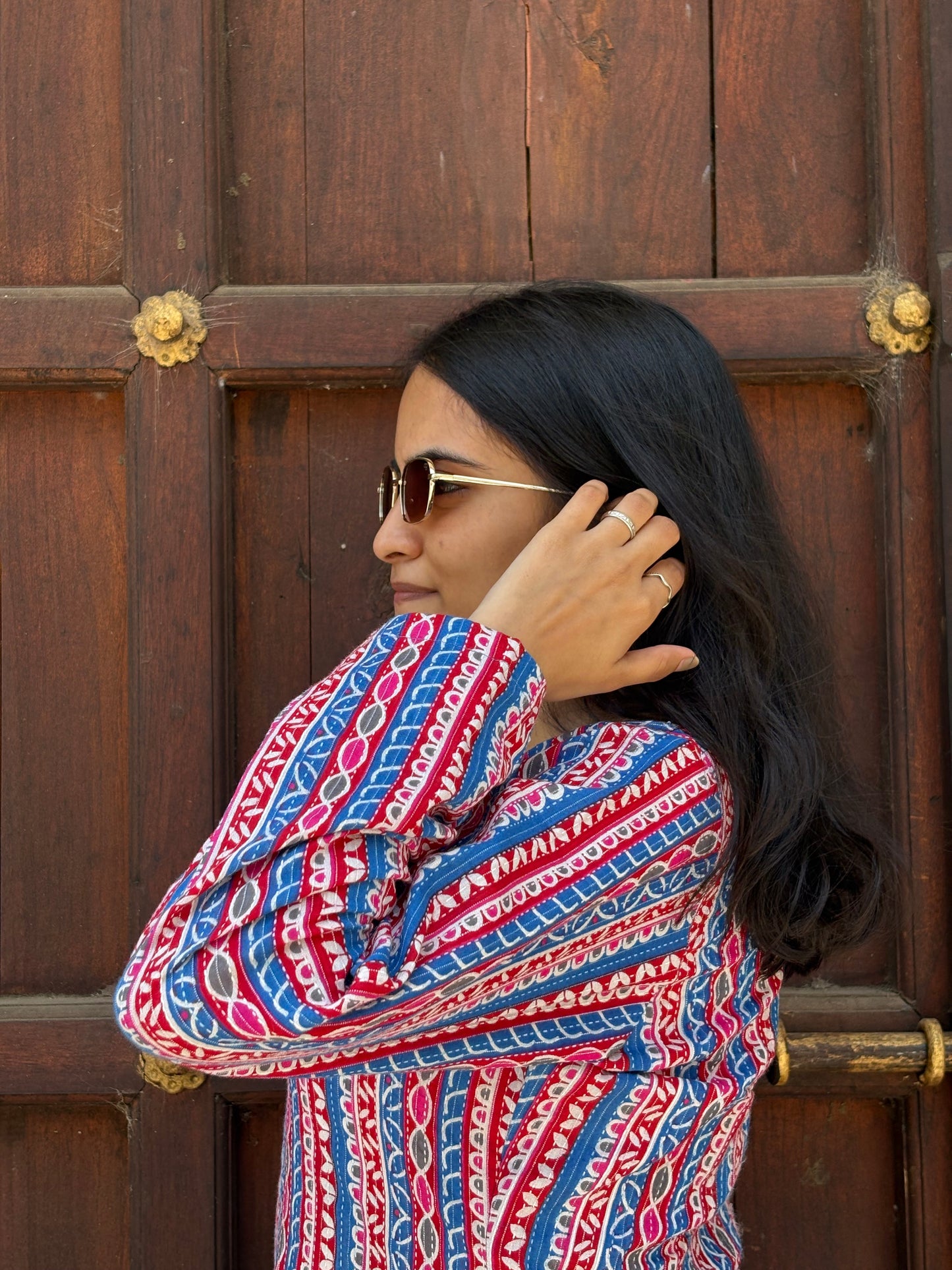 VANYA - FULL SLEEVE COTTON KIRTI WITH KATHA THREAD WORK