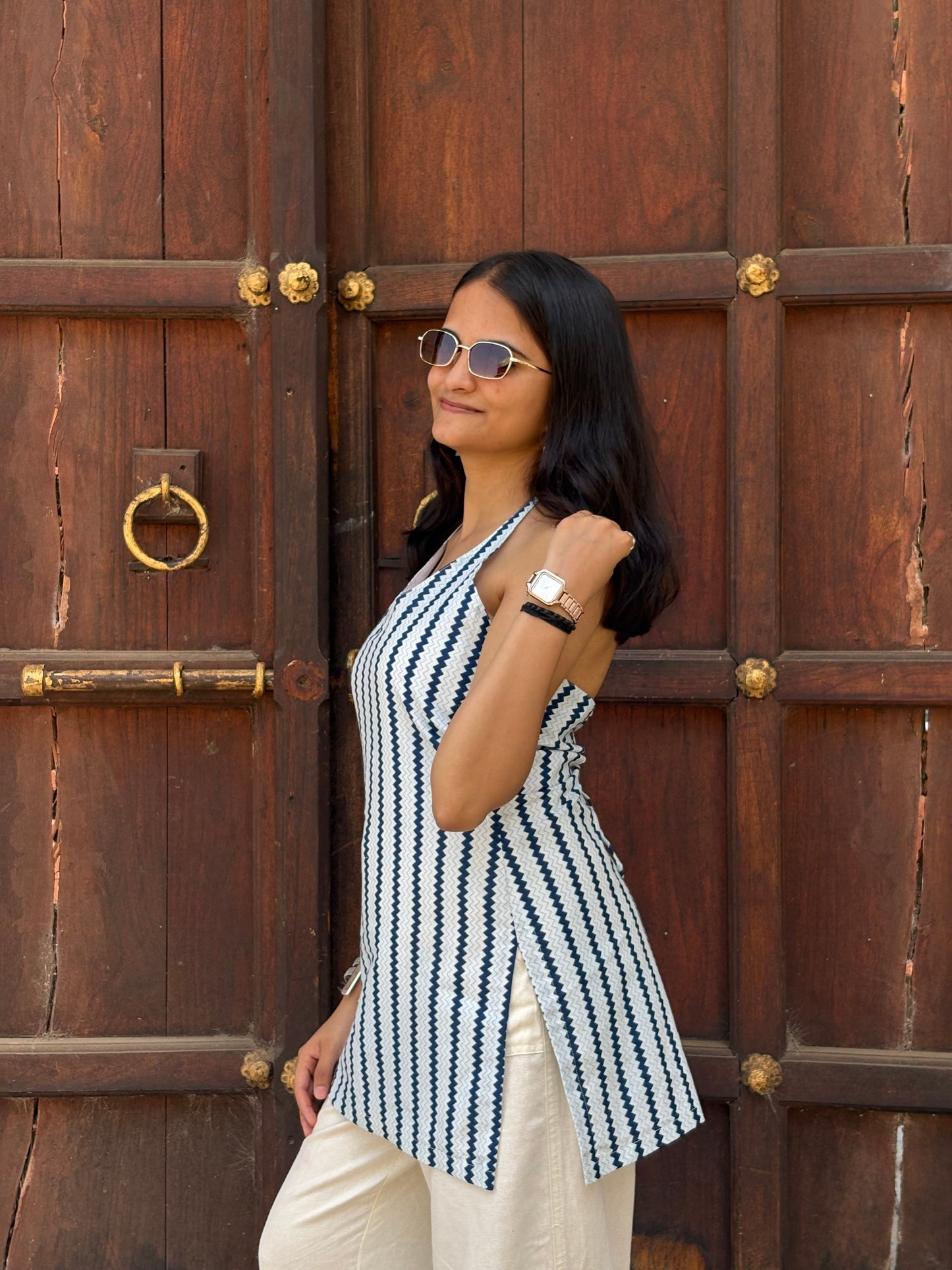 SAANJH - HALTER NECK BACKLESS KURTI