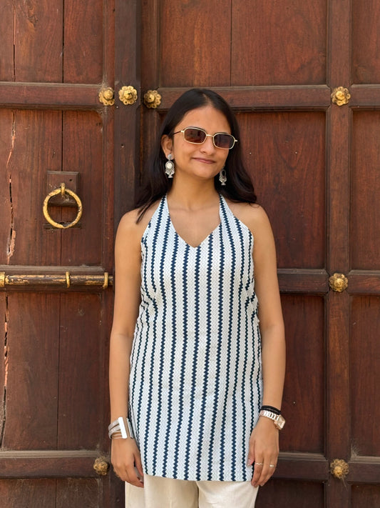 SAANJH - HALTER NECK BACKLESS KURTI