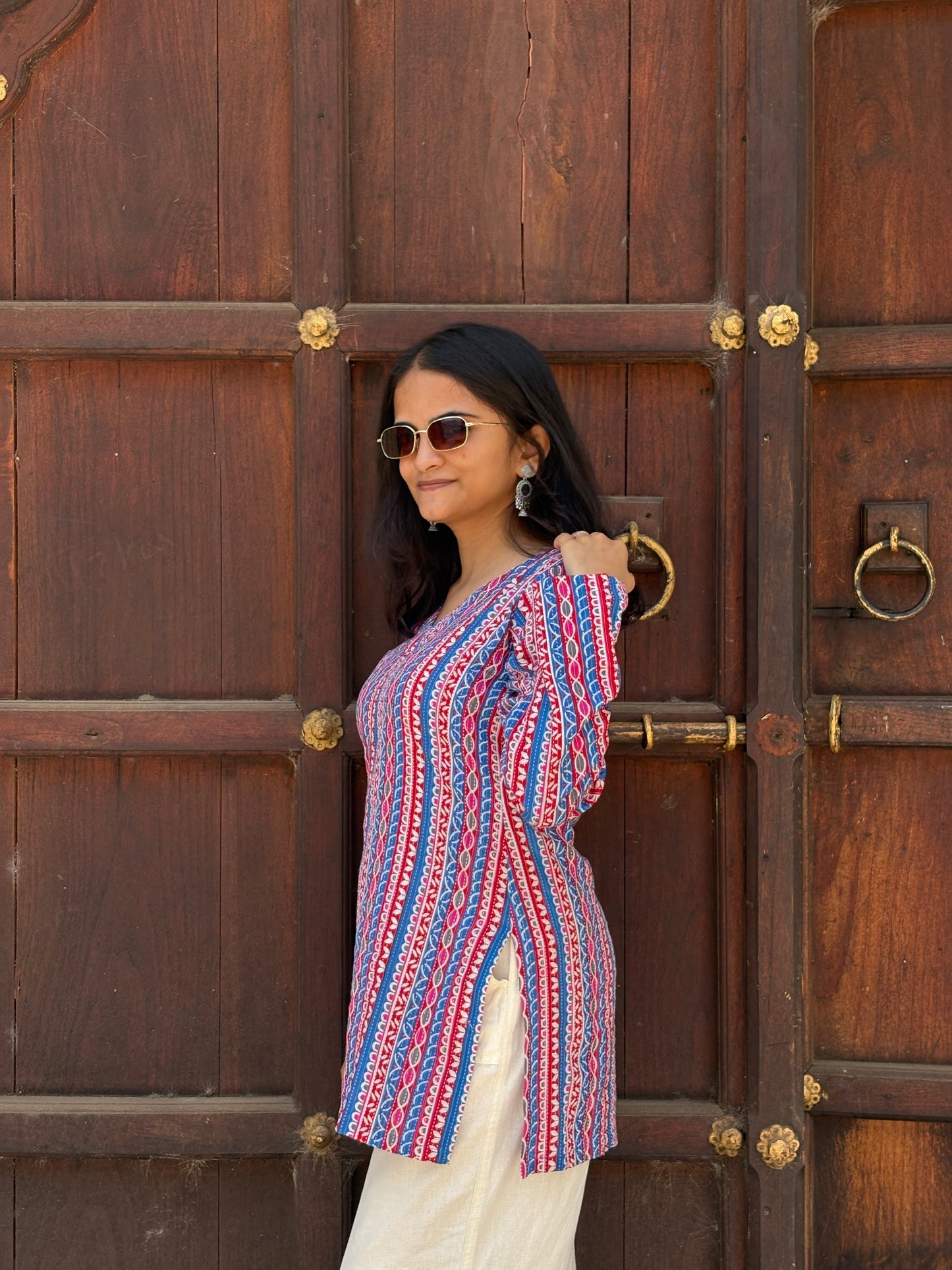 VANYA - FULL SLEEVE COTTON KIRTI WITH KATHA THREAD WORK